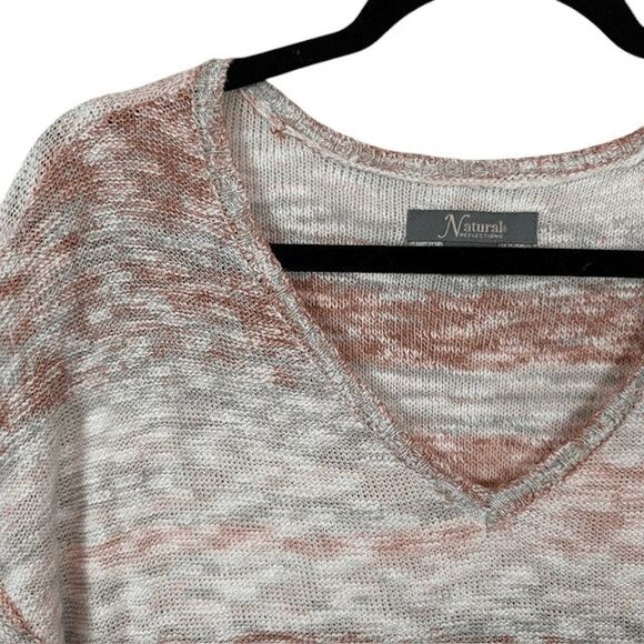 Natural Reflections Lightweight Fringe Sweater V-Neck Rust Tan Cream Size Medium - Picture 4 of 12